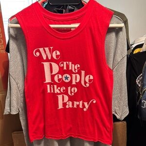 Zoe + Liv red sleeveless T-shirt size Small “We the People like to Party”